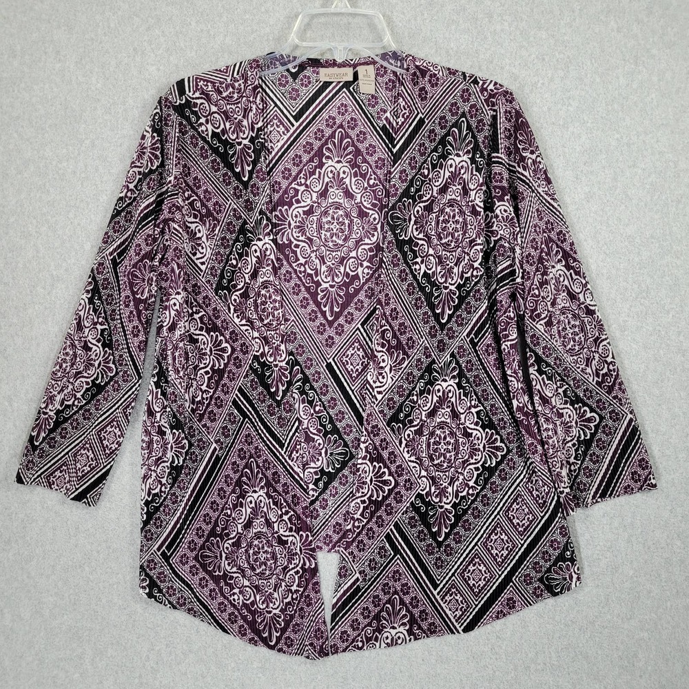 Easywear by Chico's Cardigan 1 Medium Accordion Pleat 3/4 Sleeve Open Front